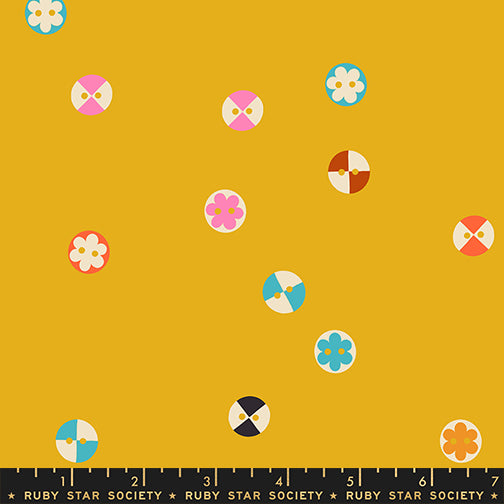 1-800-NOTION Quilt Fabric by Ruby Star Society - Buttons in Goldenrod Yellow - RS5208 13