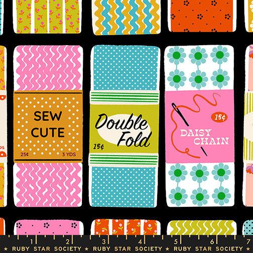 1-800-NOTION Quilt Fabric by Ruby Star Society - Sew Cute Vintage Trims in Soft Black/Multi - RS5207 12