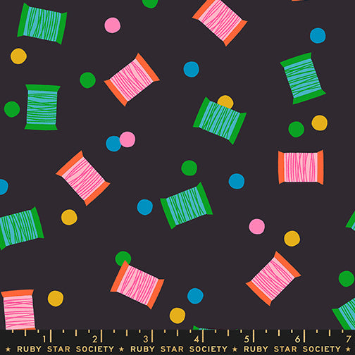 1-800-NOTION Quilt Fabric by Ruby Star Society - Spools in Soft Black/Multi - RS5212 15