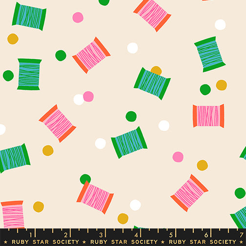 1-800-NOTION Quilt Fabric by Ruby Star Society - Spools in Shell Natural/Multi - RS5212 12