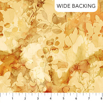 108" Autumn Breeze Quilt Backing Fabric - Leaf Texture in Ochre Gold - B28058-52