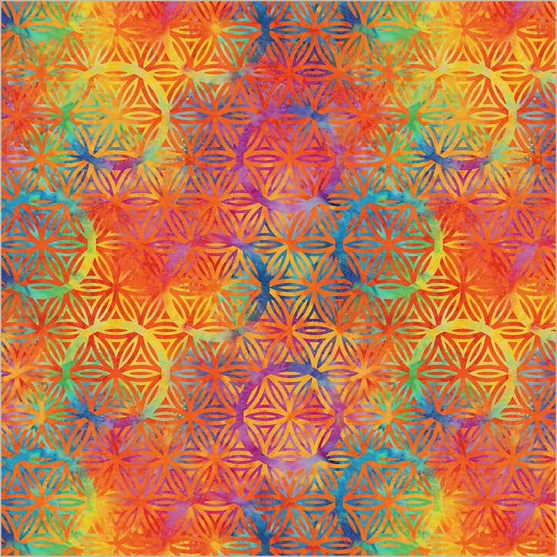 108" Be Colourful Quilt Backing Fabric - Flower of Life in Orange Crush - 55109DW-1DES