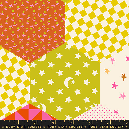 108" Catnap Quilt Backing Fabric by Ruby Star Society - Hexagon Patchwork Cheater in Thistle Multi - RS4138 12