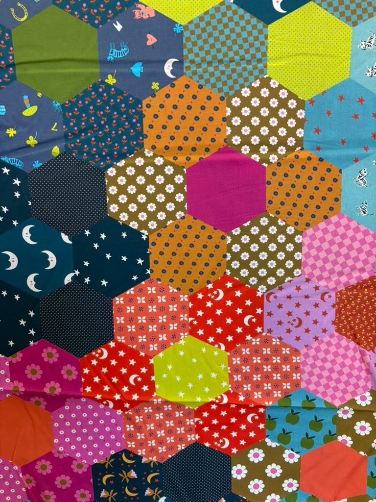 108" Catnap Quilt Backing Fabric by Ruby Star Society - Hexagon Patchwork Cheater in Mermaid Multi - RS4138 11