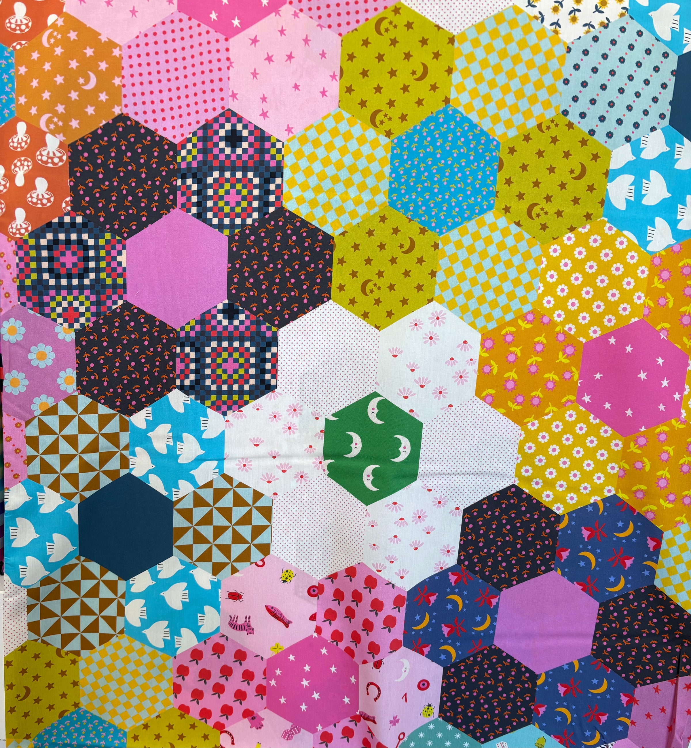 108" Catnap Quilt Backing Fabric by Ruby Star Society - Hexagon Patchwork Cheater in Posy Multi - RS4138 13