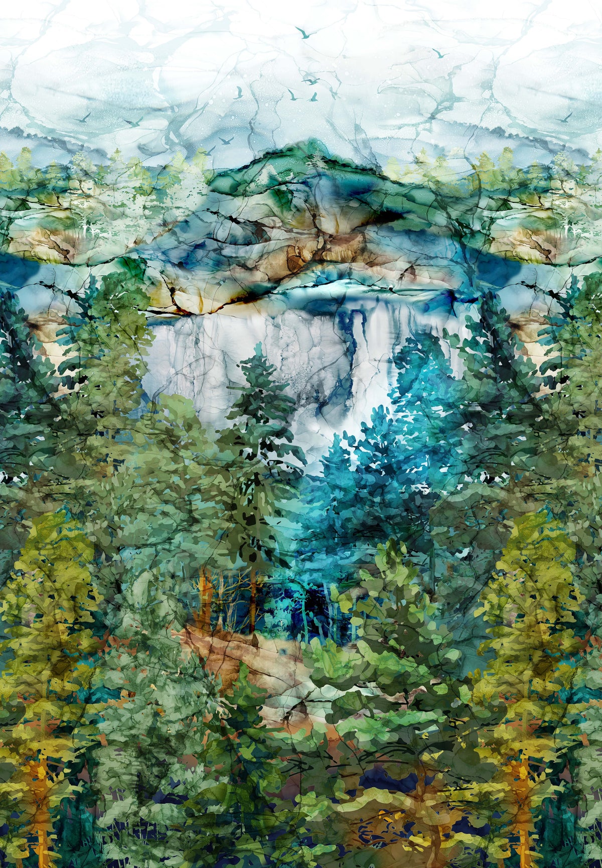 108" Cedarcrest Falls Quilt Fabric - Scenic Backing in Teal/Multi - B26906-66