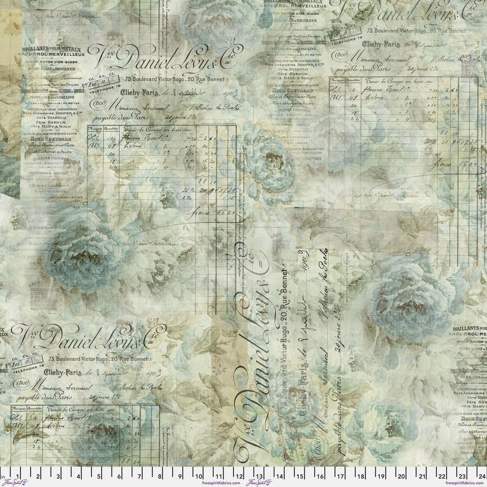 108" Eclectic Elements Quilt Backing Fabric by Tim Holtz - Receipt in Aqua - QBTH010.AQUA