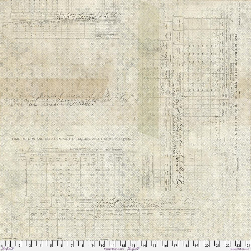 108" Eclectic Elements Quilt Backing Fabric by Tim Holtz - Time Return in Neutral (Cream/Tan) - QBTH011.NEUTRAL