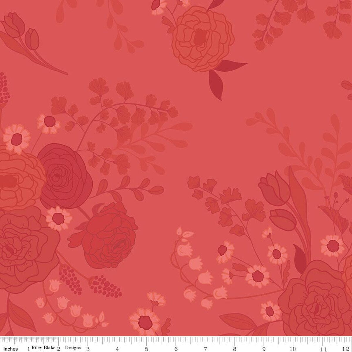 108" First Bloom Quilt Backing Fabric - Tonal Floral in Berry Red - WB16331-BERRY