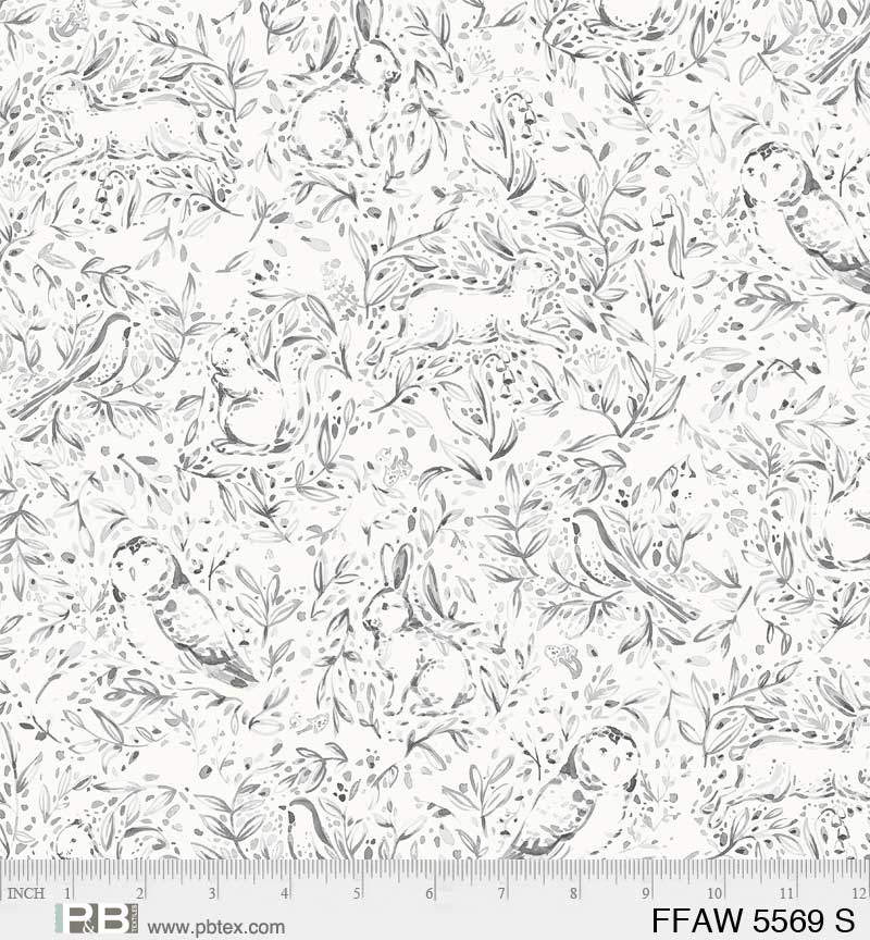 108" Forest Fauna Quilt Backing Fabric - Woodland Toile in White/Gray - FFAW 5569 S