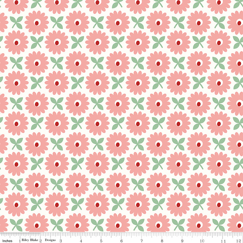 108" Home Town Quilt Fabric by Lori Holt - Wide Back in Heirloom Coral Pink - WB13601-HEIRCORAL