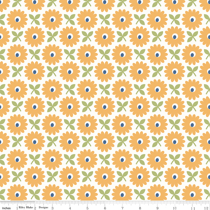 108" Home Town Quilt Fabric by Lori Holt - Wide Back in Heirloom Daisy Yellow - WB13601-HEIRDAISY