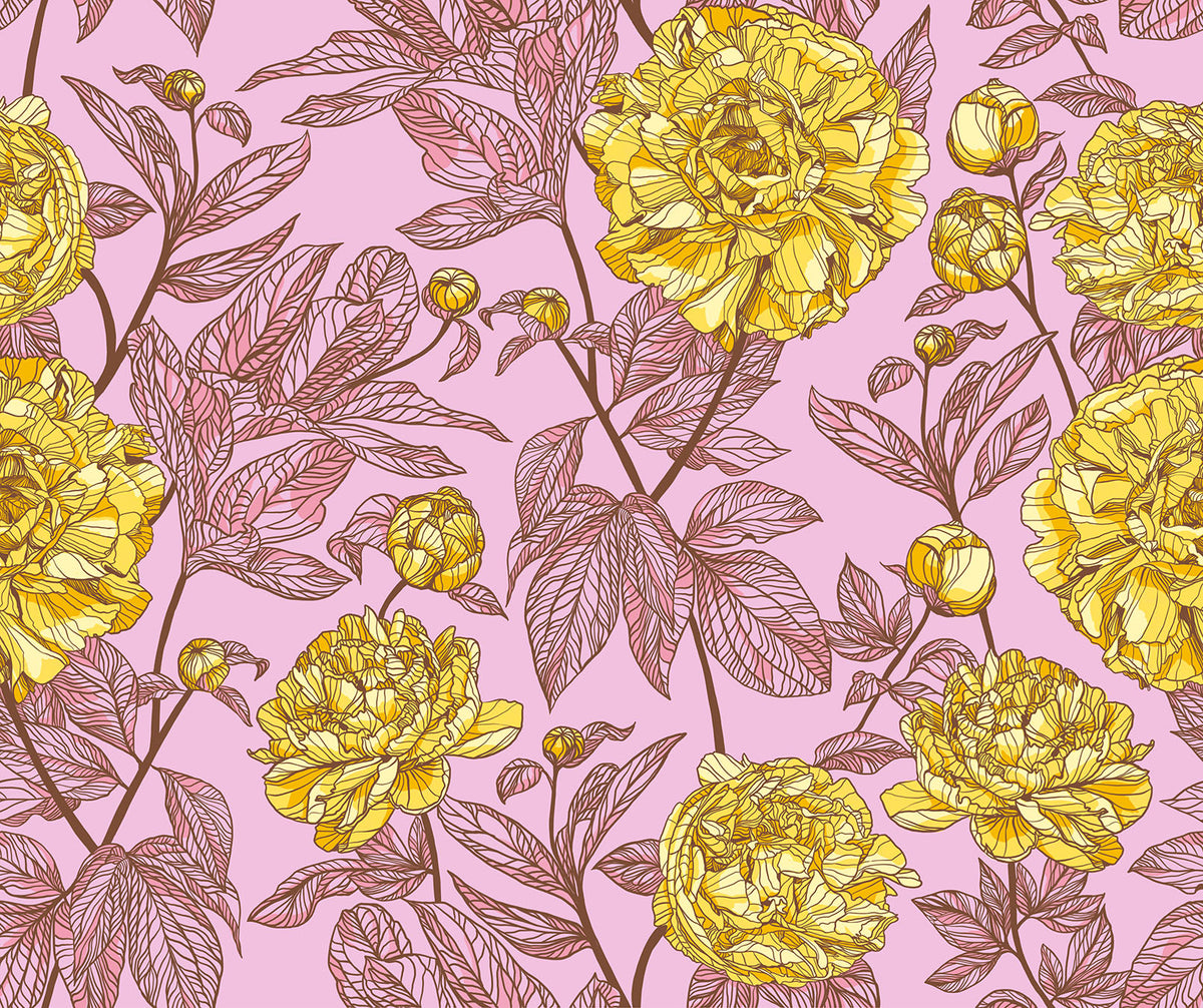 108" Indelible Quilt Fabric by Anna Maria Parry - Peony in Sunshine Pink/Yellow - BAMT1003-84