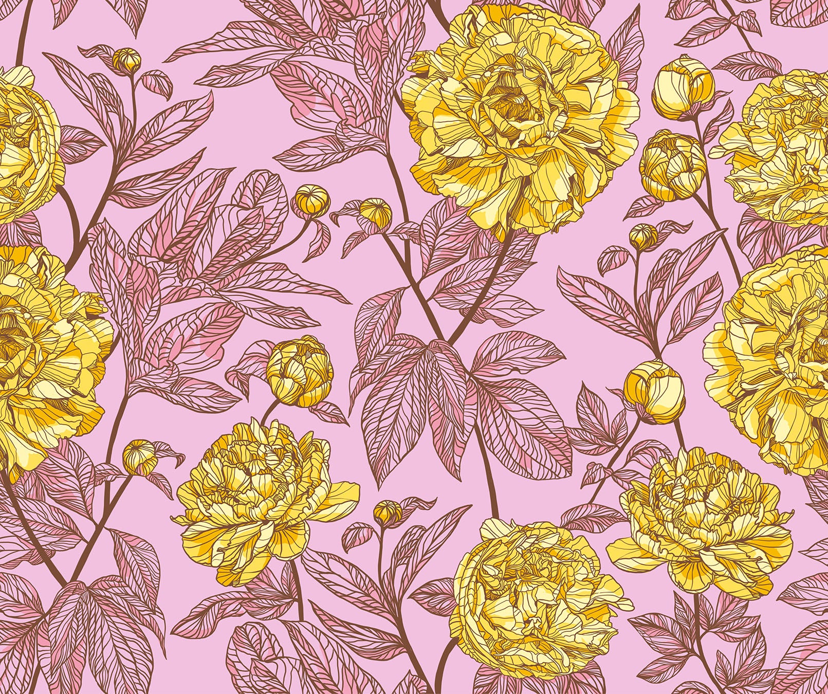 108" Indelible Quilt Fabric by Anna Maria Parry - Peony in Sunshine Pink/Yellow - BAMT1003-84