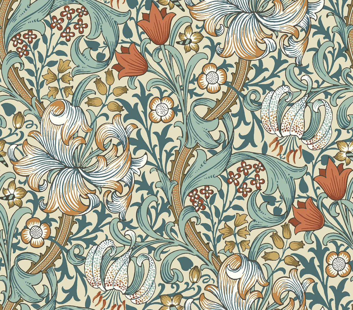 108" Morris & Co. Quilt Backing Fabric - Golden Lily in Autumn Multi - QBWM007.AUTUMN
