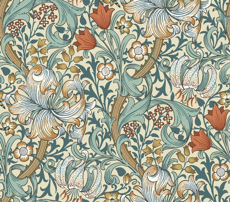 108" Morris & Co. Quilt Backing Fabric - Golden Lily in Autumn Multi - QBWM007.AUTUMN