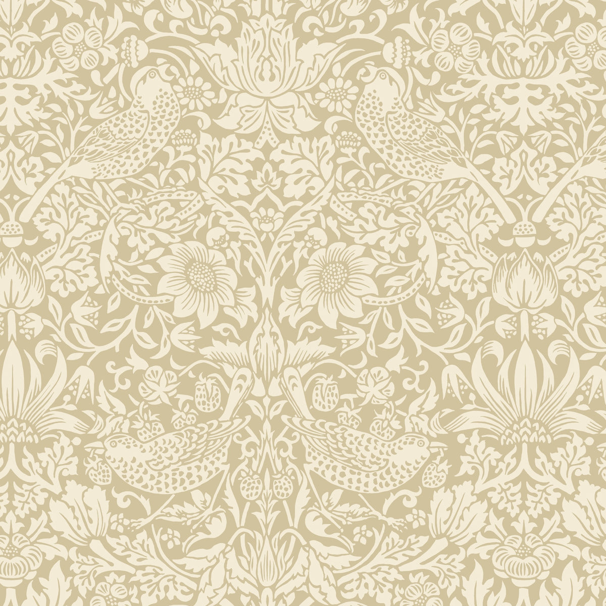108" Morris & Co. Quilt Backing Fabric - Strawberry Thief in Linen Tan - QBWM001.LINEN