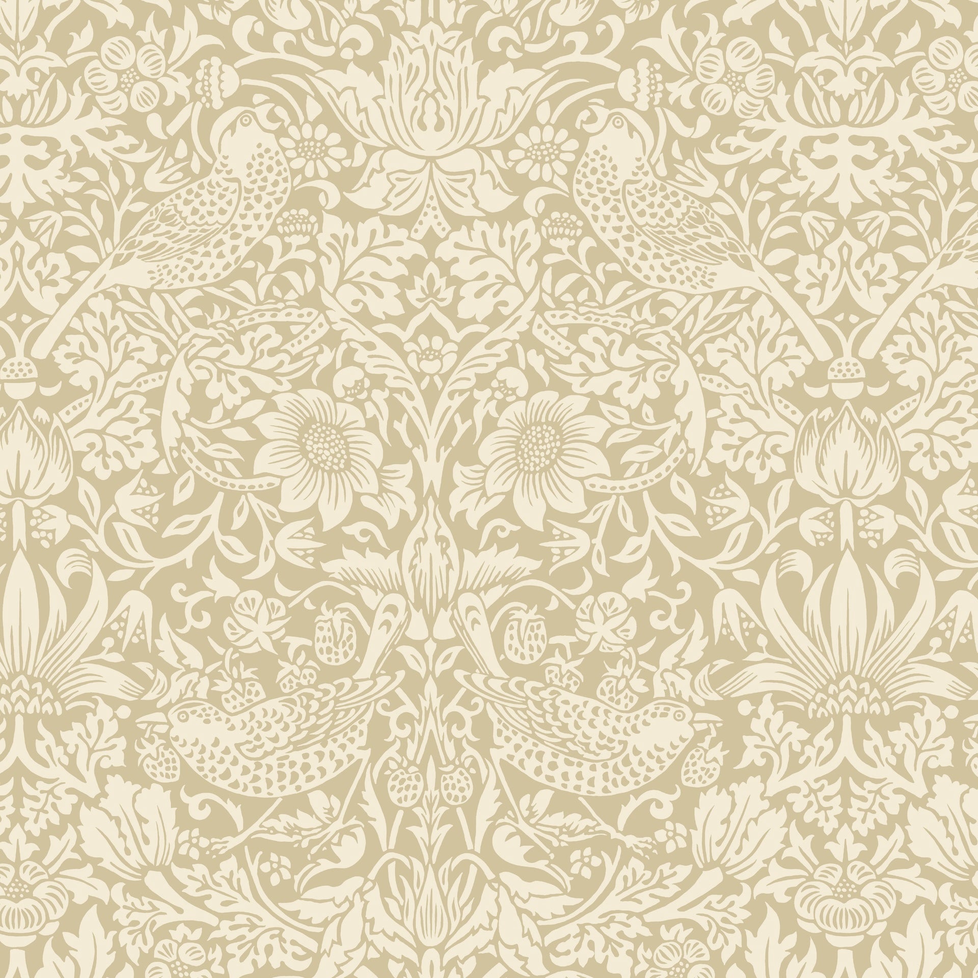 108" Morris & Co. Quilt Backing Fabric - Strawberry Thief in Linen Tan - QBWM001.LINEN