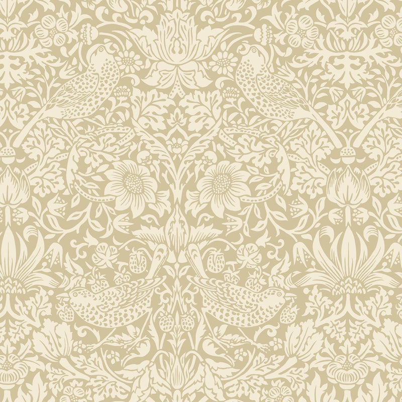 108" Morris & Co. Quilt Backing Fabric - Strawberry Thief in Linen Tan - QBWM001.LINEN