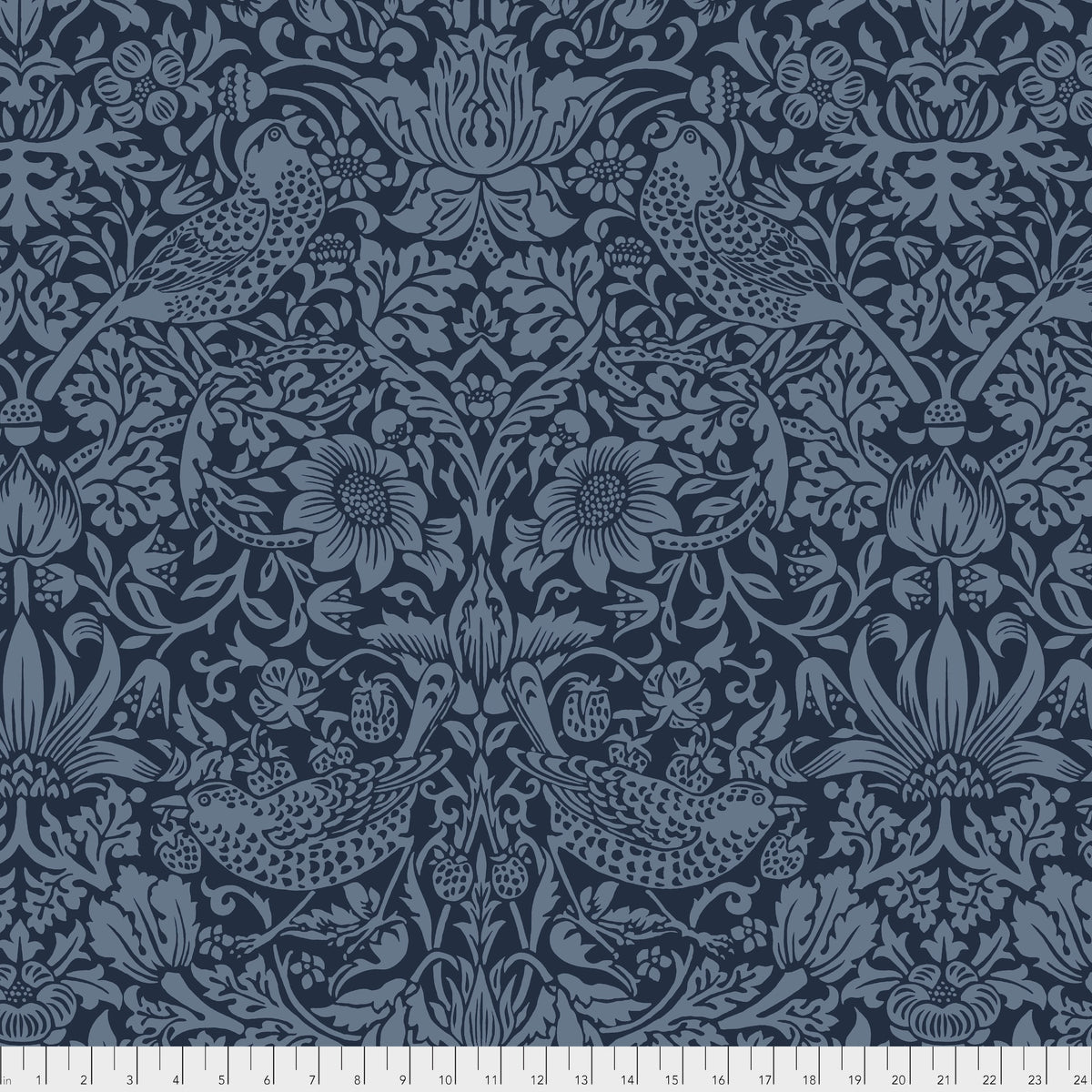 108" Morris & Co. Quilt Backing Fabric - Strawberry Thief in Navy Blue - QBWM001.NAVY