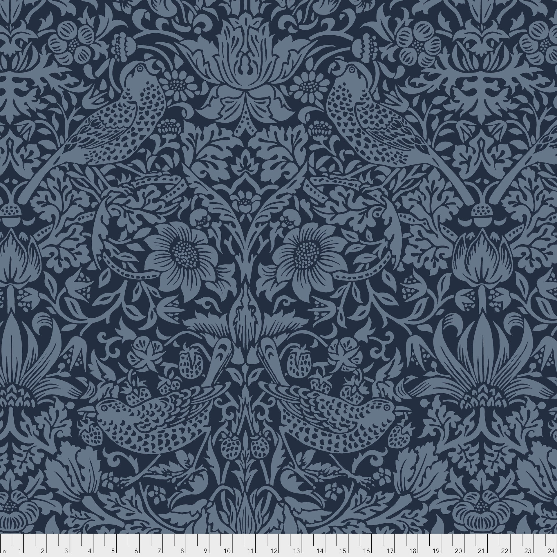 108" Morris & Co. Quilt Backing Fabric - Strawberry Thief in Navy Blue - QBWM001.NAVY
