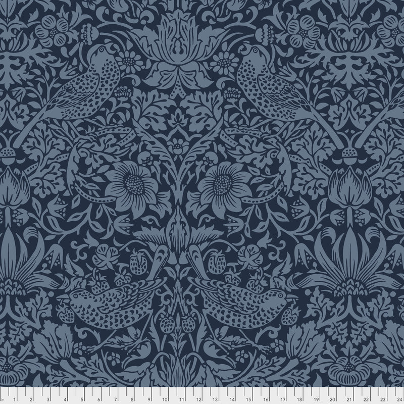 108" Morris & Co. Quilt Backing Fabric - Strawberry Thief in Navy Blue - QBWM001.NAVY
