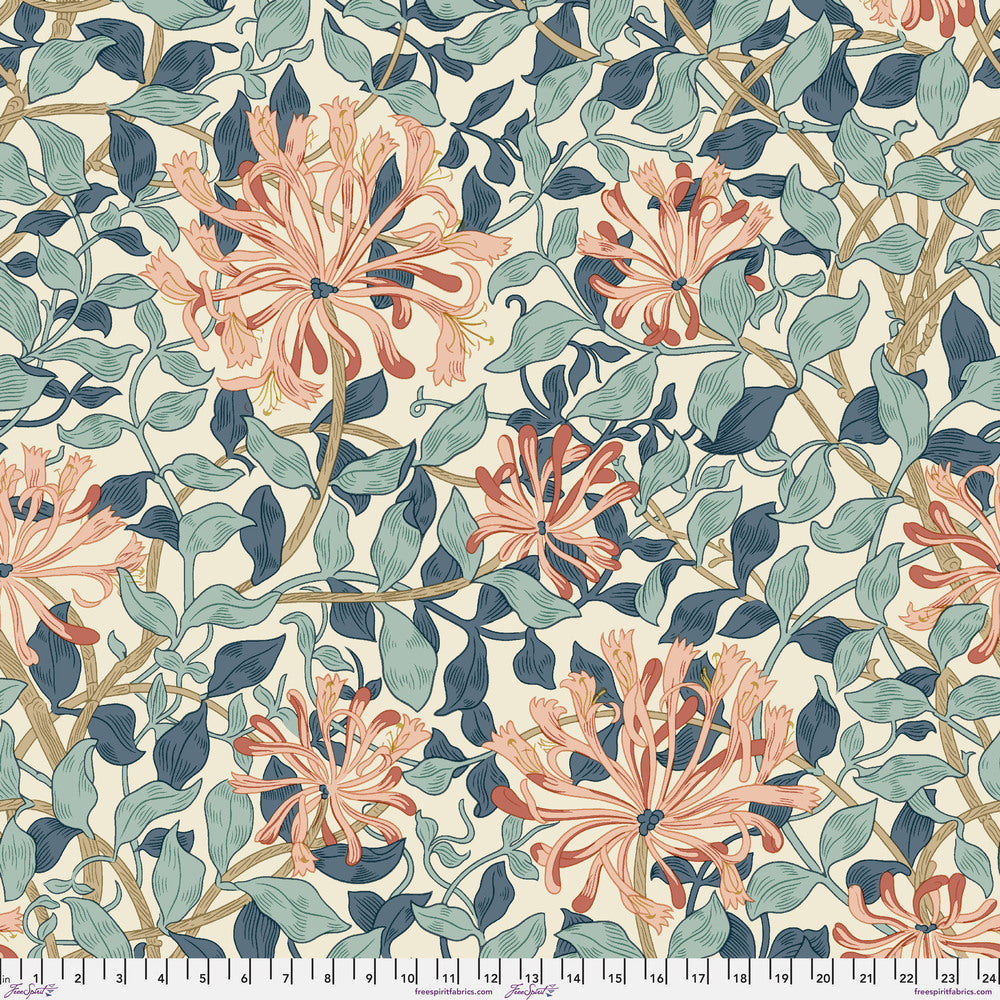 108" Morris & Co Quilt Backing Fabric - Honeysuckle in Aqua - QBWM016.AQUA