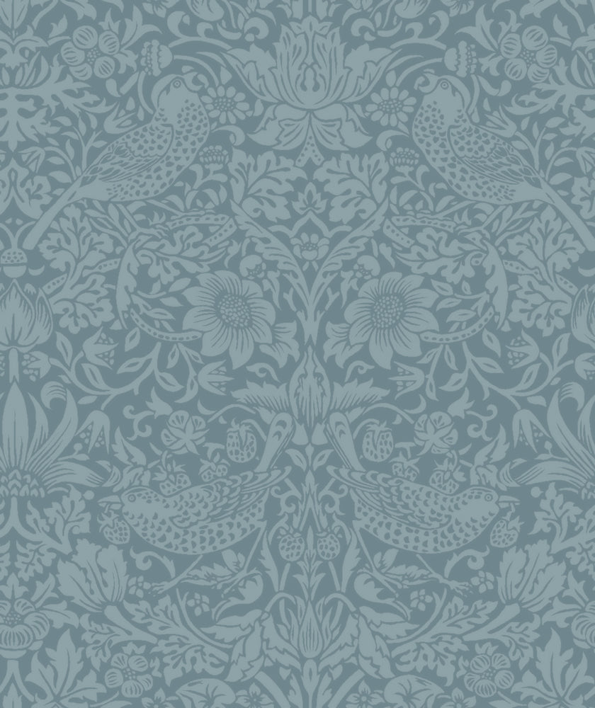 108" Morris & Co Quilt Backing Fabric - Tonal Strawberry Thief in Riverwandle Blue - QBWM015.RIVERWANDLE