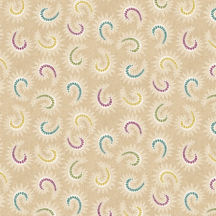 108" Spiced Favorites Quilt Backing Fabric by Kim Diehl - Stylized Paisley in Toast Tan - 1830-44