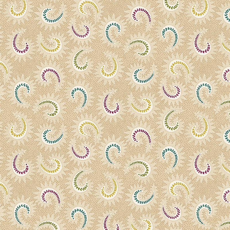 108" Spiced Favorites Quilt Backing Fabric by Kim Diehl - Stylized Paisley in Toast Tan - 1830-44