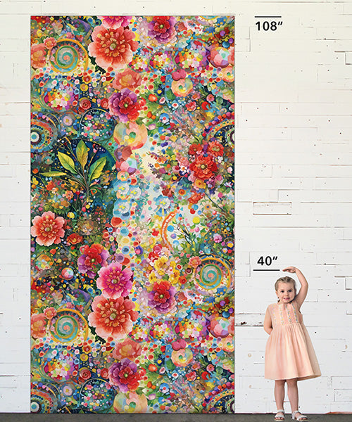 108" Whimsical Flower Garden Quilt Backing Fabric - Floral Collage in Multi - WW5535-130 MULTI