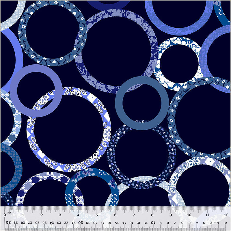 108" Windham Quilt Backing Fabric - Patchwork Rings in Twilight Blue - 52928W-2