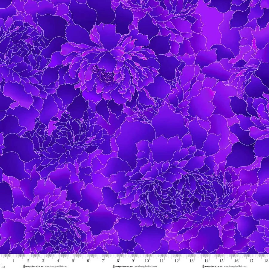 118" Peony Paradise Quilt Backing Fabric - Deep Purple - 3603W-55 DEEP PURPLE