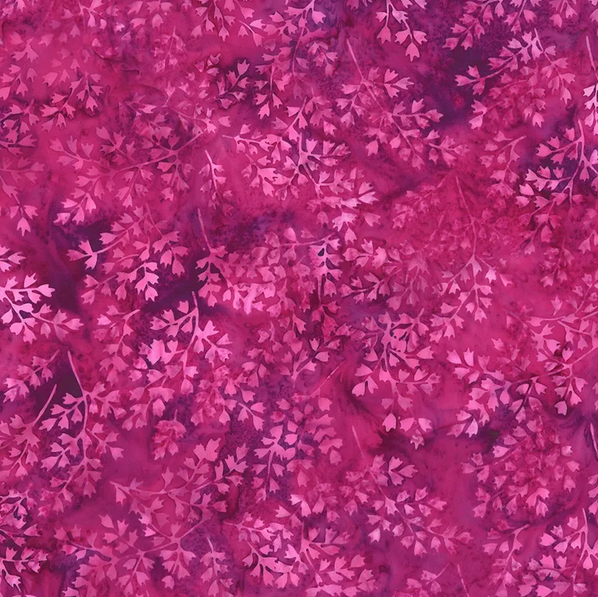 2025-2026 Hoffman Challenge Amethyst Batik Quilt Fabric - Leafy in Cabernet Pink/Purple - X2617-104 CABERNET