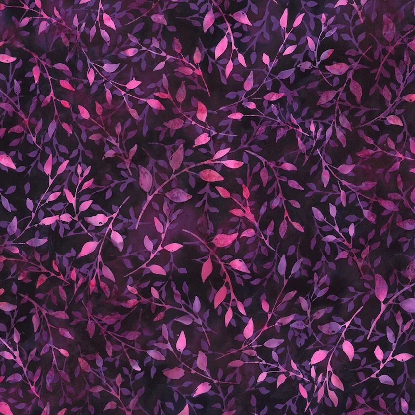 2025-2026 Hoffman Challenge Amethyst Batik Quilt Fabric - Leafy in Marsala Purple - X2617-423 MARSALA