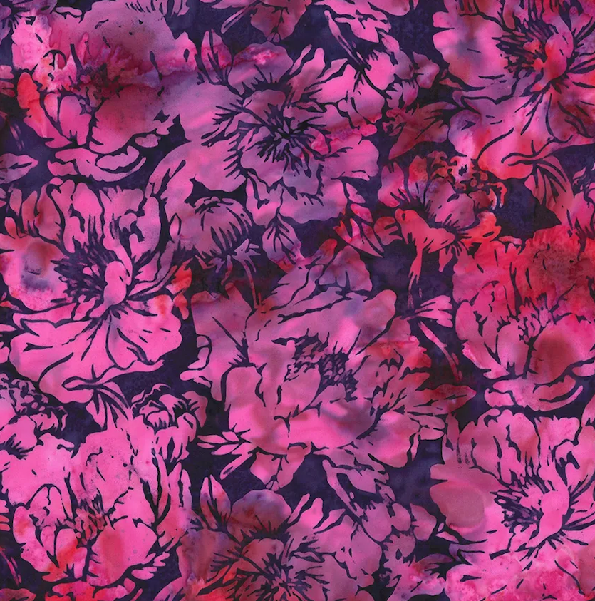 2025-2026 Hoffman Challenge Amethyst Batik Quilt Fabric - Peonies in New Grape Purple - X2620-N45 NEW GRAPE