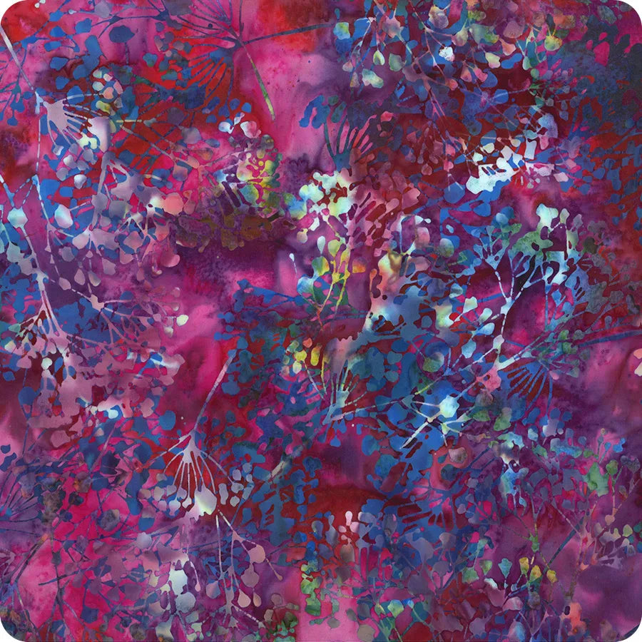 2025-2026 Hoffman Challenge Amethyst Batik Quilt Fabric - Tossed Baby's Breath in Fuchsia Pink - X2618-23 FUCHSIA