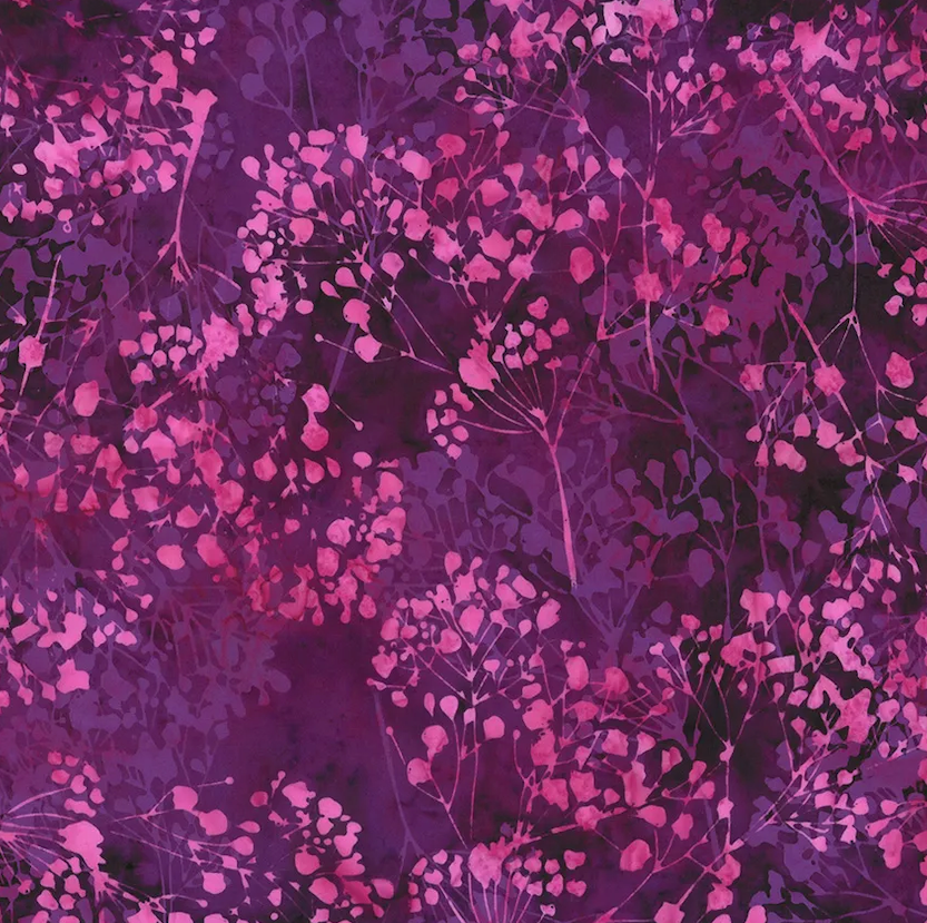 2025-2026 Hoffman Challenge Amethyst Batik Quilt Fabric - Tossed Baby's Breath in Purple - X2618-14 PURPLE