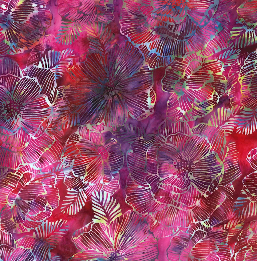 2025-2026 Hoffman Challenge Amethyst Batik Quilt Fabric - Stripe Floral in Fuchsia Pink/Multi - X2621-23 FUCHSIA