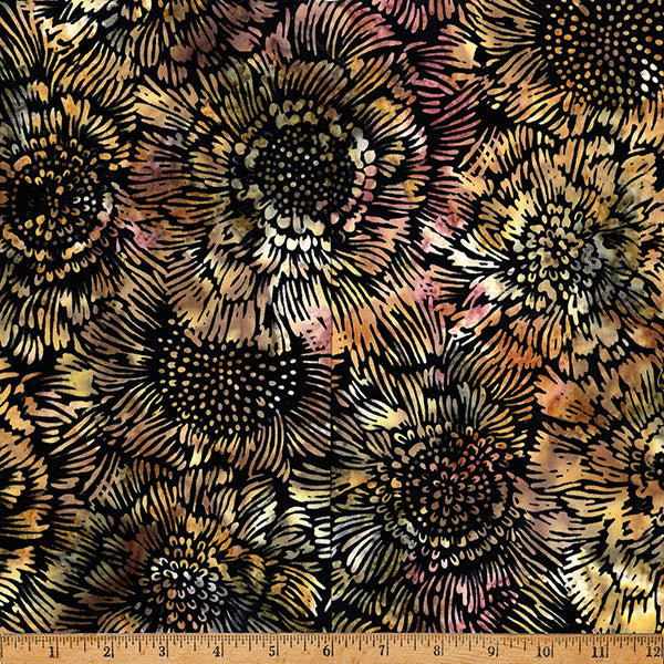 2026-2027 Hoffman Challenge Coffee Shoppe Batik Quilt Fabric - Anemone Flowers in Woody - X2660-342-Woody