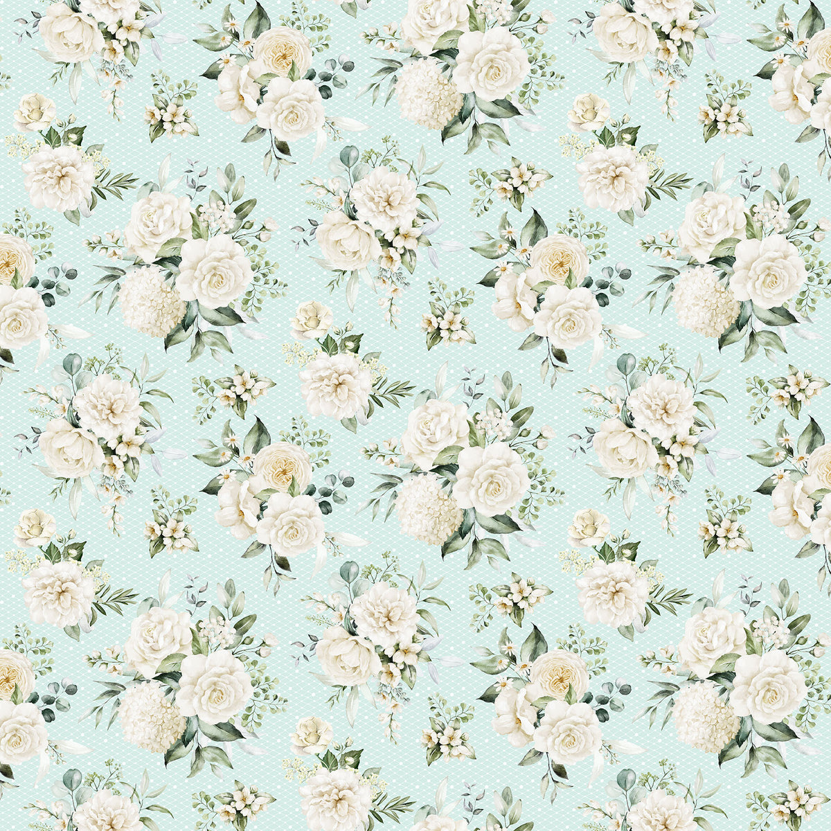 White Wedding Quilt Fabric - Floral in Seafoam Aqua - 28382-62