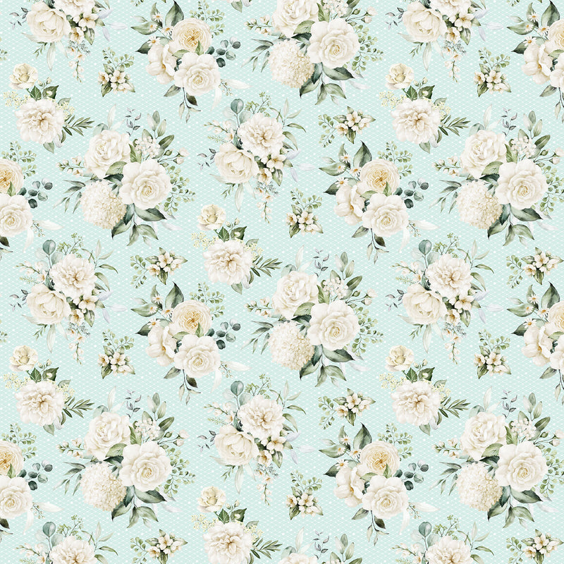 White Wedding Quilt Fabric - Floral in Seafoam Aqua - 28382-62