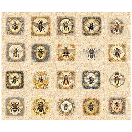 Queen Bee Quilt Fabric - Bee Picture Patch in Peach - 2600-30482-C