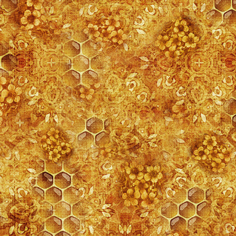 Queen Bee Quilt Fabric - Honeycomb in Honey - 2600-30488-O