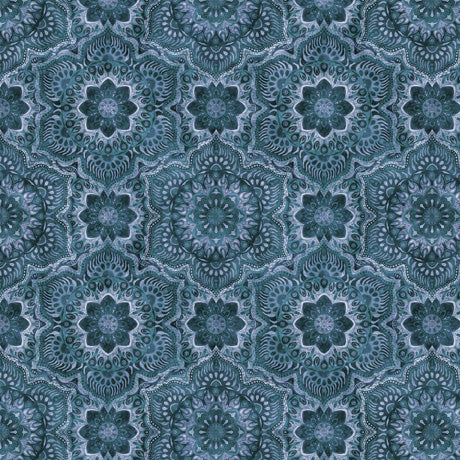 Queen Bee Quilt Fabric - Flower Medallion in Denim - 2600-30490-W