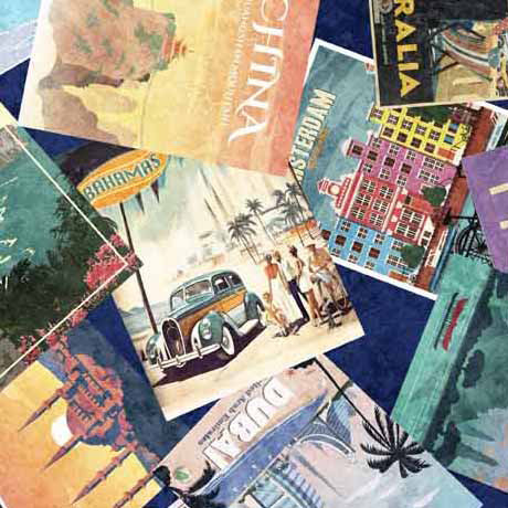 Globetrotter Travel Posters Quilt Fabric - 2600-30528-N