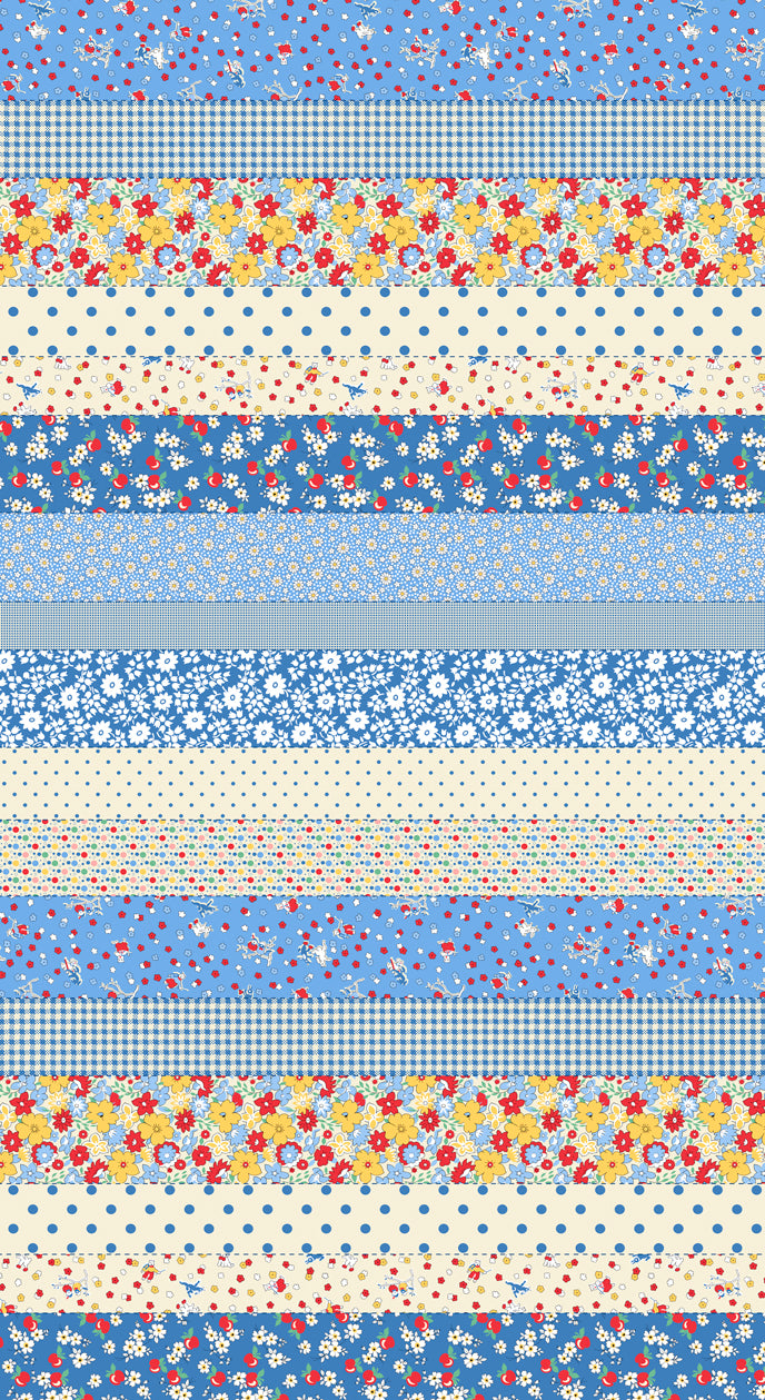 30's Playtime 2025 Quilt Fabric - Cheater Strips in Bluebell Blue - 23380 12