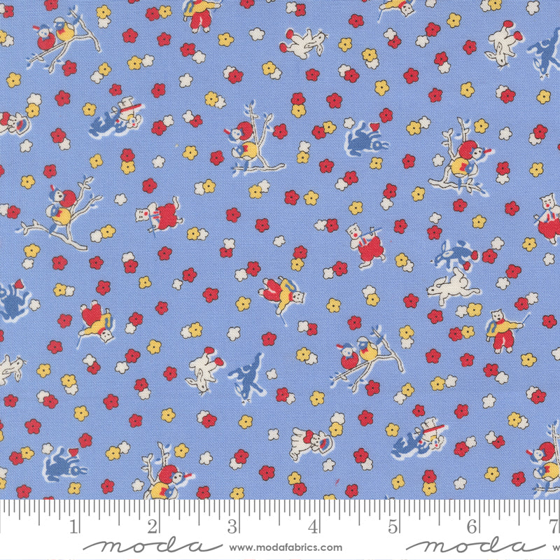 30's Playtime 2025 Quilt Fabric - Frolicking Friends Animals in Sky Blue - 23373 17