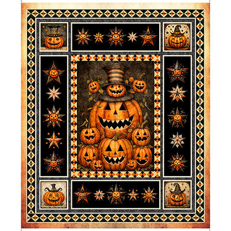 SOLD AS IS P391 - Jeepers Creepers Quilt Fabric - Pumpkin Panel in Orange - 2600 31007 O