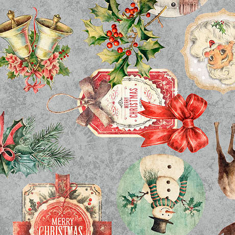 Holly Jolly Quilt Fabric - Christmas Collage in Gray - 2600 31160 K